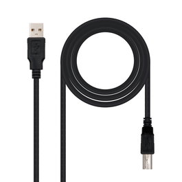 NANOCABLE CABLE USB 2.0 IMPRESORA, TIPO A/M-B/M, NEGRO, 3.0 M, 3 m, USB A, USB B, USB 2.0, Macho/Macho, Negro
