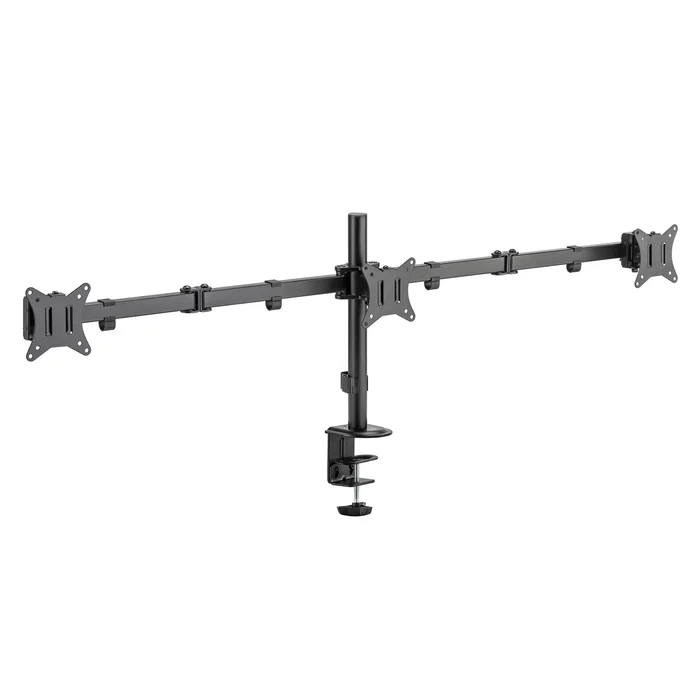 Ewent EW1513 - Soporte de mesa para 3 monitores hasta 27" - Abrazadera/Atornillado con ajustes de altura, Negro