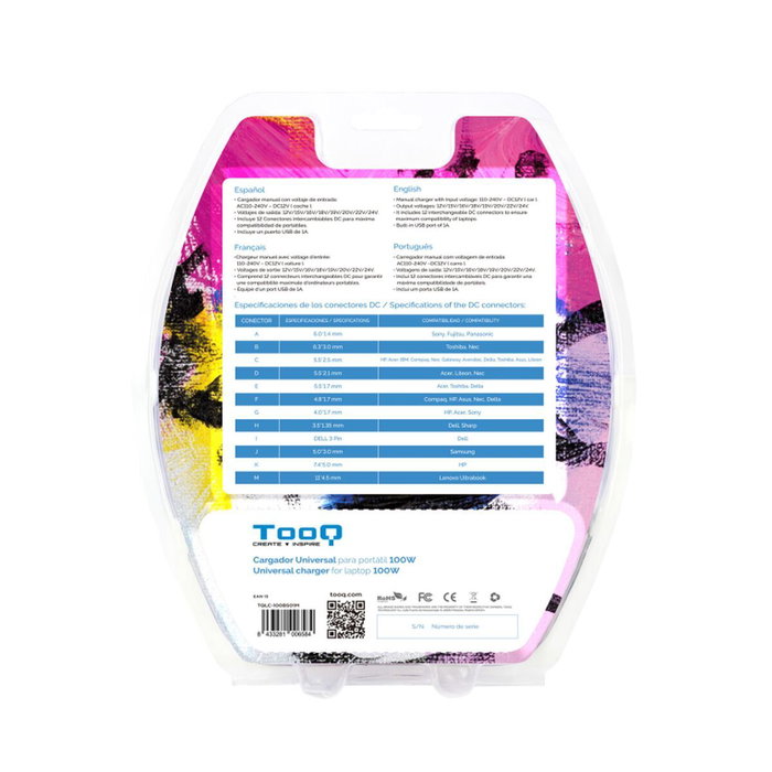 Tooq Cargador Universal para Portátil 100W TQLC-100BS01M Negro Tooq Cargador Universal para Portátil 100W TQLC-100BS01M Negro