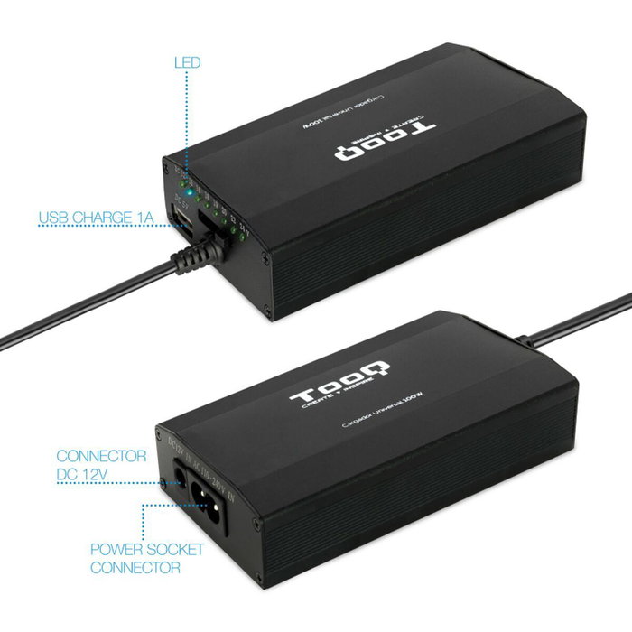 Tooq Cargador Universal para Portátil 100W TQLC-100BS01M Negro Tooq Cargador Universal para Portátil 100W TQLC-100BS01M Negro