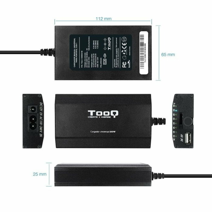 Tooq Cargador Universal para Portátil 100W TQLC-100BS01M Negro Tooq Cargador Universal para Portátil 100W TQLC-100BS01M Negro