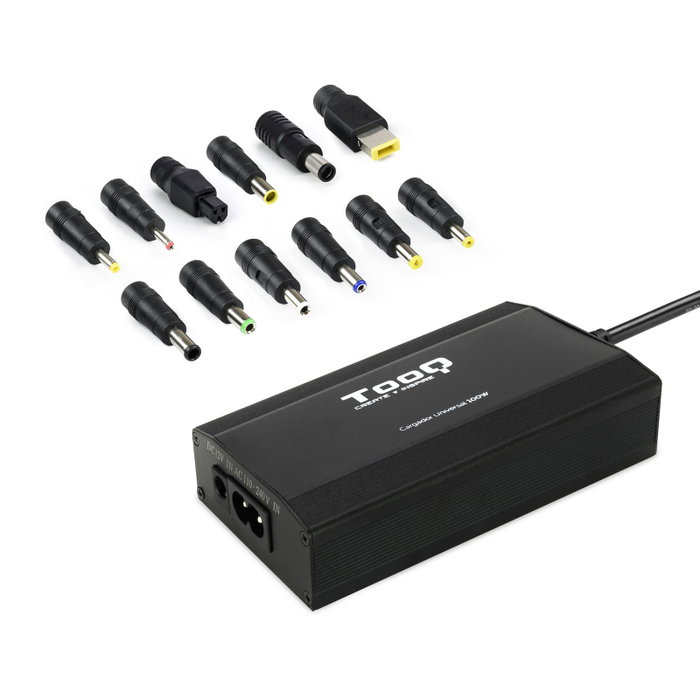 Tooq Cargador Universal para Portátil 100W con 12 Conectores y USB, Negro