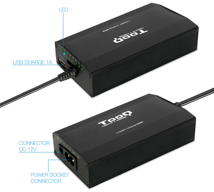 Tooq Cargador Universal para Portátil 100W TQLC-100BS01M Negro Tooq Cargador Universal para Portátil 100W TQLC-100BS01M Negro