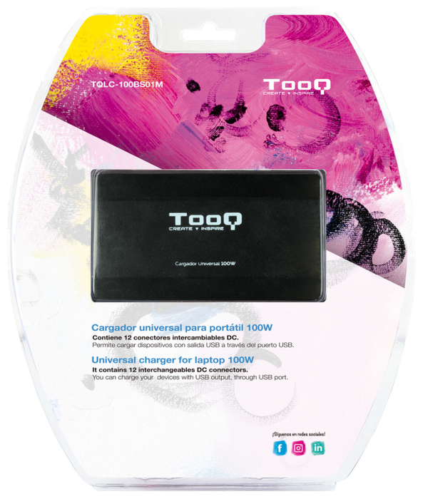 Tooq Cargador Universal para Portátil 100W TQLC-100BS01M Negro Tooq Cargador Universal para Portátil 100W TQLC-100BS01M Negro
