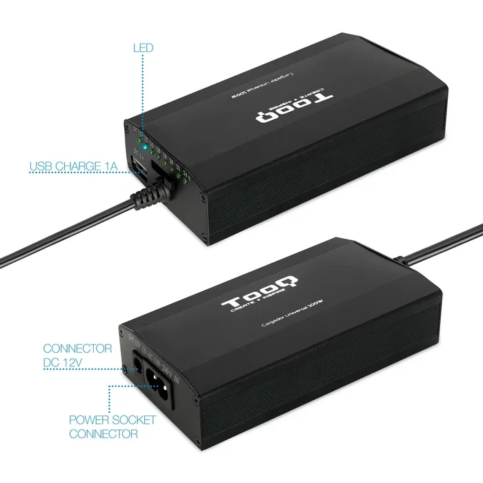 Tooq Cargador Universal para Portátil 100W con 12 Adaptadores y USB Tooq Cargador Universal para Portátil 100W con 12 Adaptadores y USB