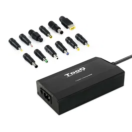 TooQ Adaptador de Corriente TQLC-100BS01M 100W para Portátil Universal - Cargador Coches/Casa/Avión con 12 Conectores, 1 Puerto USB, Certificado CE/FCC, Protecciones, Negro