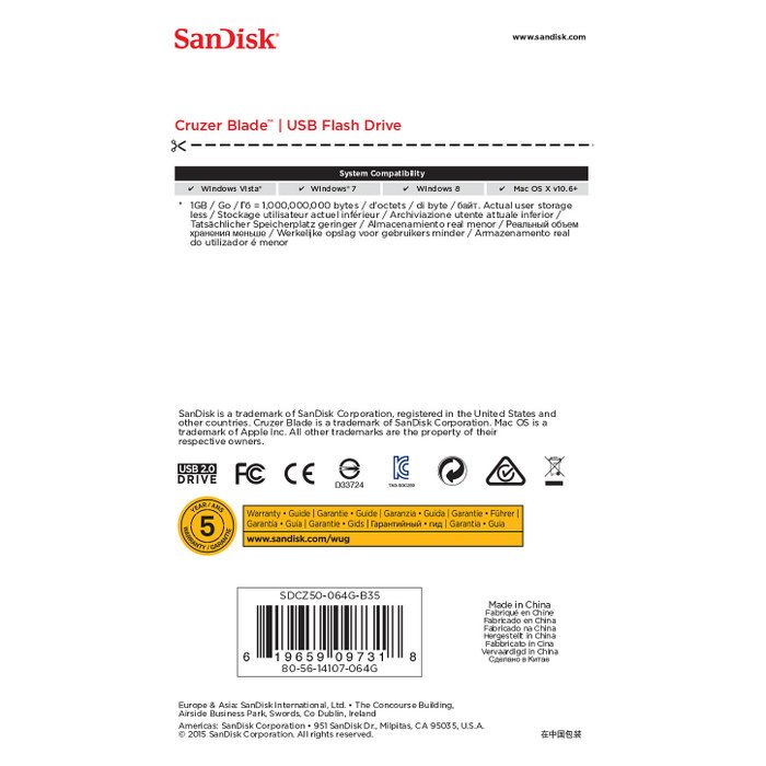 SanDisk Cruzer Blade 64 GB USB 2.0 Negro, Rojo SanDisk Cruzer Blade 64 GB USB 2.0 Negro, Rojo