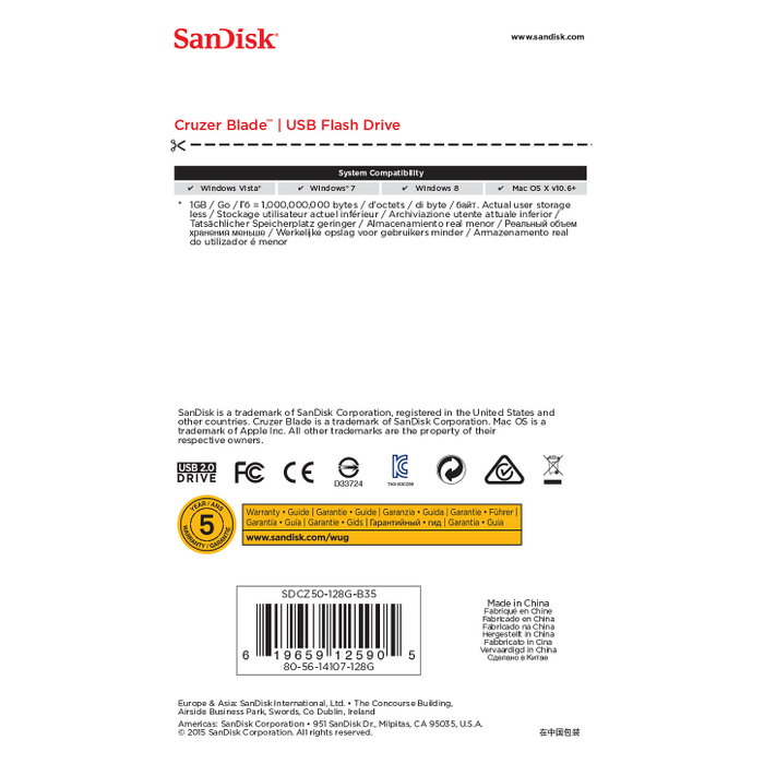 SanDisk Cruzer Blade 128 GB Negro, Rojo