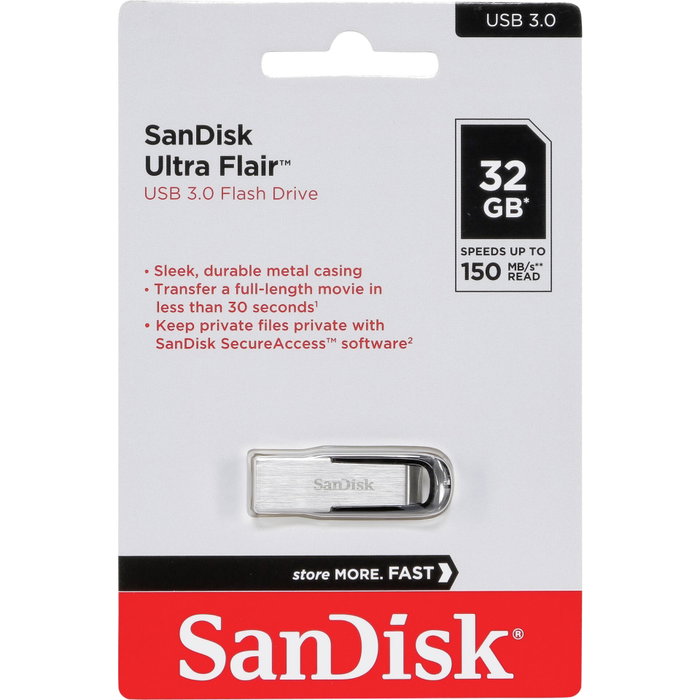 SanDisk Ultra Flair 32 GB USB 3.0 Negro, Acero inoxidable SanDisk Ultra Flair 32 GB USB 3.0 Negro, Acero inoxidable