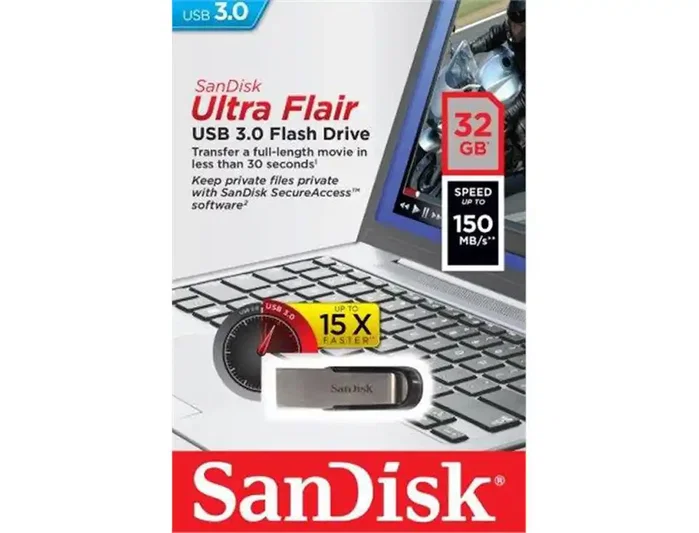 SanDisk Ultra Flair 32 GB USB 3.0 Negro, Acero inoxidable SanDisk Ultra Flair 32 GB USB 3.0 Negro, Acero inoxidable