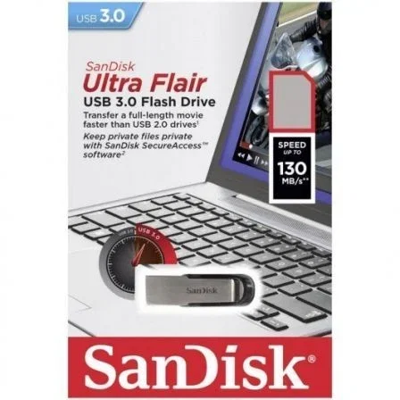 SanDisk Pendrive Ultra Flair USB 3.0 de 32GB, Alta Velocidad hasta 150 MB/s, Metal, con Protección por Contraseña, Ref. SDCZ73-032G-G46