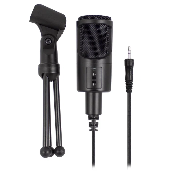 Ewent EW3552 Micrófono para PC con Reducción de Ruido, Soporte de Sobremesa, Sensibilidad -30 dB, Negro, Digital, Cable 2 m