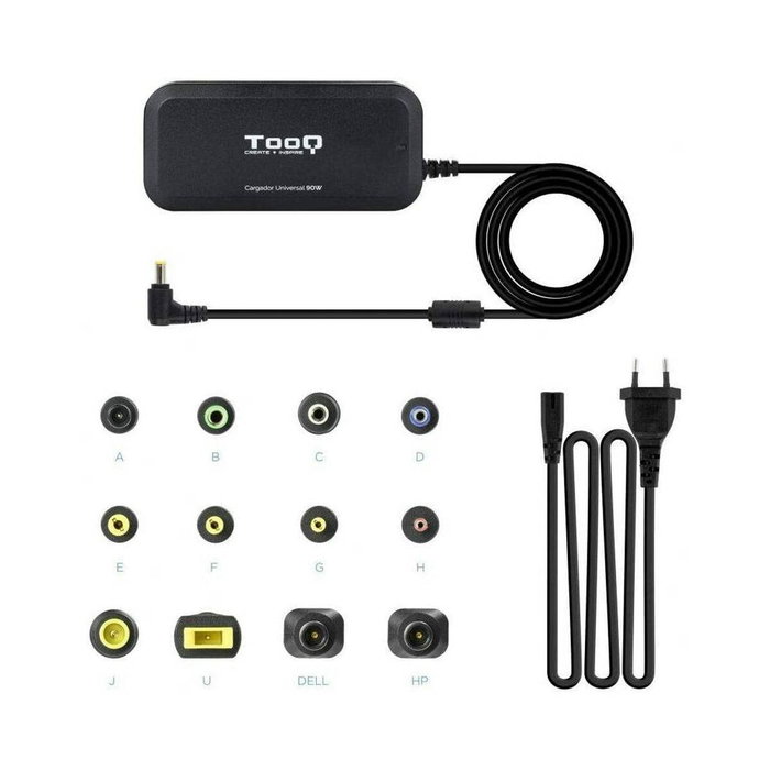 TOOQ Cargador Universal 90W con 12 Conectores y Puerto USB TQLC-90BS02M