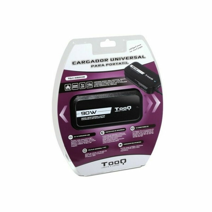 TOOQ Cargador Universal 90W con 12 Conectores y Puerto USB TQLC-90BS02M