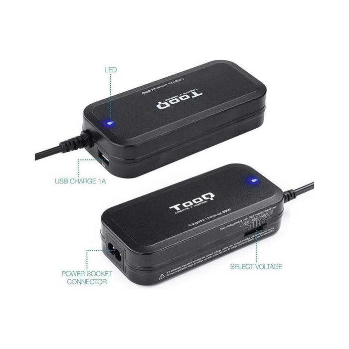 TOOQ Cargador Universal 90W con 12 Conectores y Puerto USB TQLC-90BS02M
