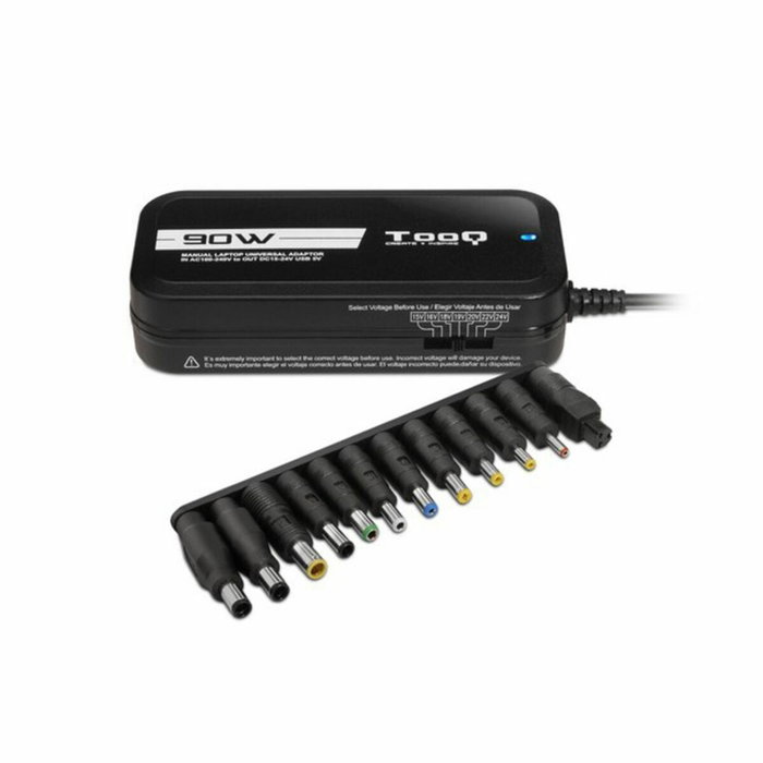 TOOQ Cargador Universal 90W con 12 Conectores y Puerto USB TQLC-90BS02M