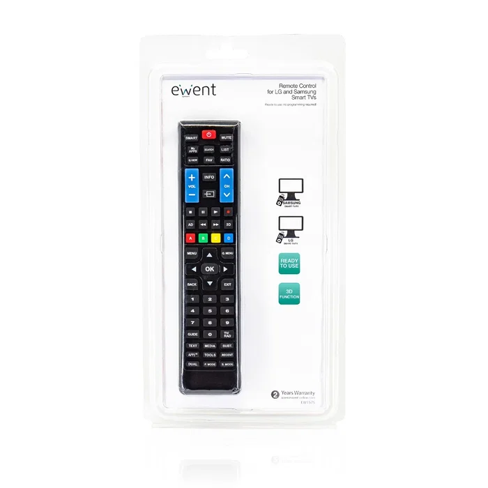 Ewent EW1575 Mando a Distancia Universal TV para LG y Samsung Smart TV, Listo para Usar, Funciones 3D y Smart, Negro