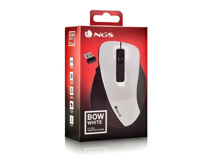 NGS Bow Ratón Inalámbrico Óptico Blanco 1600 DPI