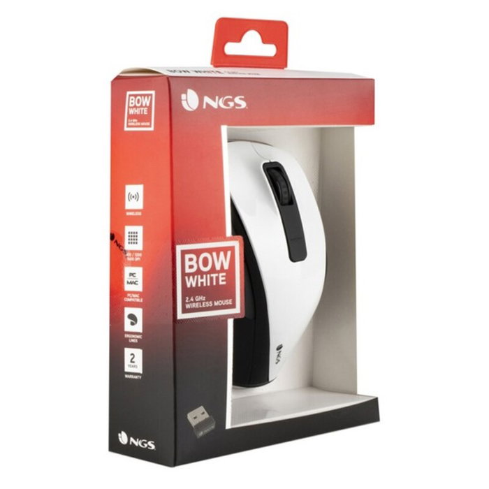 NGS Bow Ratón Inalámbrico Óptico Blanco 1600 DPI