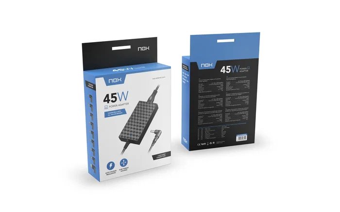 NOX NXPWR45NB Cargador Adaptador Universal de Corriente para Portátil 45W, 9 Conectores (Acer, Asus, Dell, HP, Lenovo, Samsung, Sony, Toshiba)