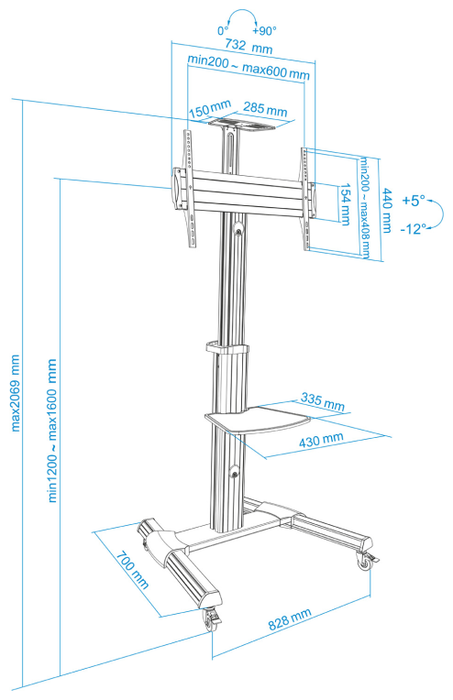 Tooq Soporte de Suelo con Ruedas FS1870M-B para TV de 37-70 pulgadas