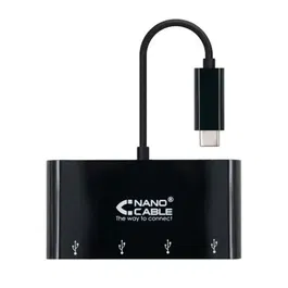 Nano Cable 10.16.4401-BK Hub USB Tipo-C a 4xUSB 3.0 Negro Plug and Play