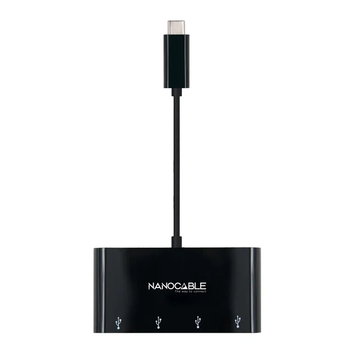 Nanocable Adaptador USB-C a 4xUSB 3.0 Negro 10 cm