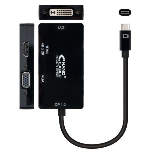 Nanocable Conversor USB-C a VGA/DVI/HDMI 3 en 1 Negro 10cm Nanocable Conversor USB-C a VGA/DVI/HDMI 3 en 1 Negro 10cm