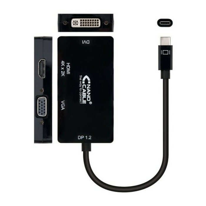 Nanocable Conversor USB-C a VGA/DVI/HDMI 3 en 1 Negro 10cm Nanocable Conversor USB-C a VGA/DVI/HDMI 3 en 1 Negro 10cm