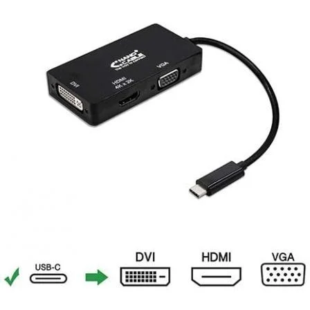 Nanocable Conversor USB-C a SVGA / DVI / HDMI 3 en 1, 4K, 10 cm, Negro