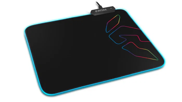 Krom Knout RGB Alfombrilla Gaming con Iluminación LED RGB, Base Antideslizante, Superficie de Tela, Tamaño 320x270 mm - Negro