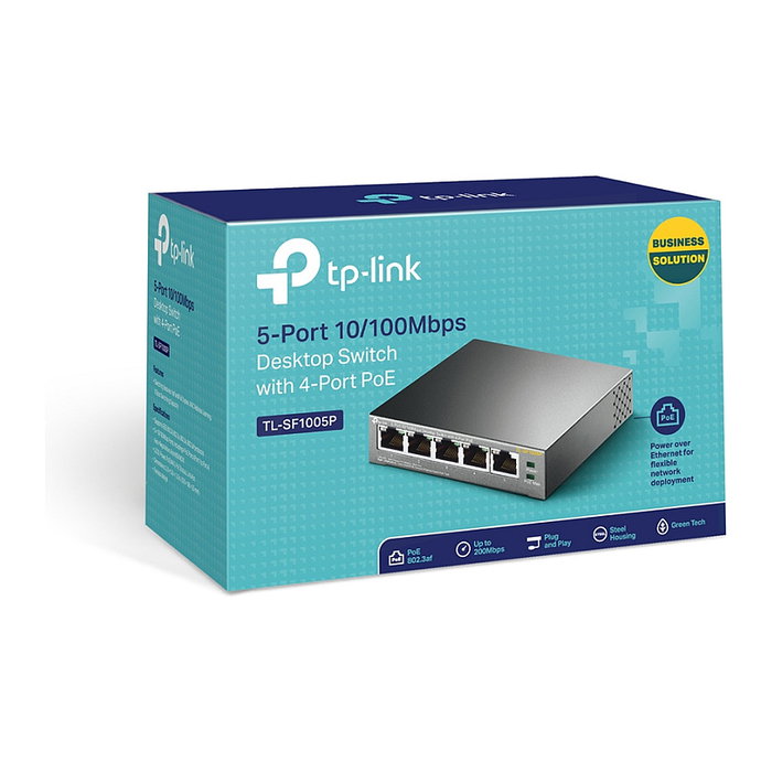 TP-Link TL-SF1005P Switch de 5 puertos 10/100 Mbps con 4 puertos PoE, Negro TP-Link TL-SF1005P Switch de 5 puertos 10/100 Mbps con 4 puertos PoE, Negro