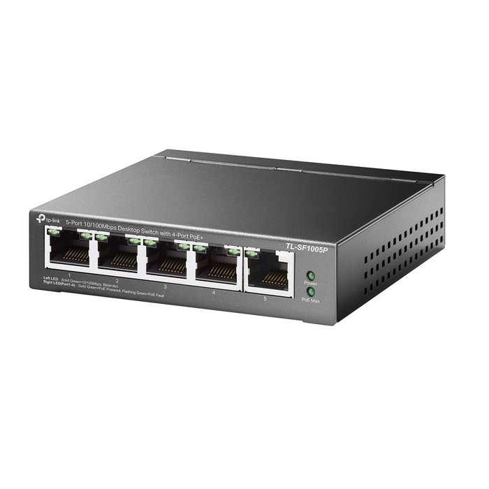 TP-Link TL-SF1005P Switch de 5 puertos 10/100 Mbps con 4 puertos PoE, Negro TP-Link TL-SF1005P Switch de 5 puertos 10/100 Mbps con 4 puertos PoE, Negro