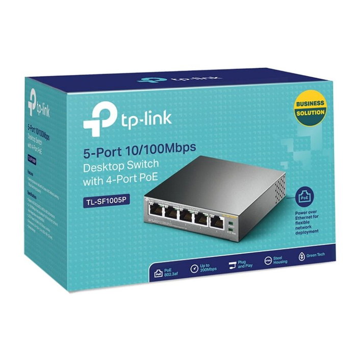 TP-Link TL-SF1005P Switch de 5 puertos 10/100 Mbps con 4 puertos PoE, Negro TP-Link TL-SF1005P Switch de 5 puertos 10/100 Mbps con 4 puertos PoE, Negro