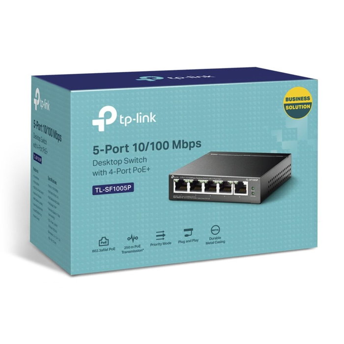 TP-Link TL-SF1005P Switch de 5 puertos 10/100 Mbps con 4 puertos PoE, Negro TP-Link TL-SF1005P Switch de 5 puertos 10/100 Mbps con 4 puertos PoE, Negro
