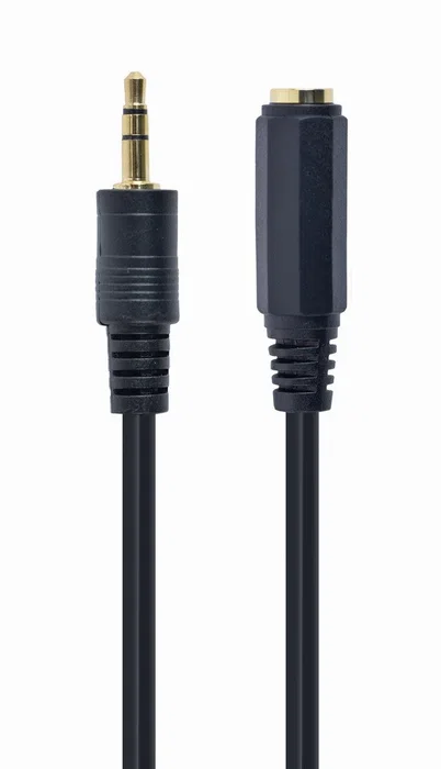 Gembird CCA-421S-5M Cable de Audio/Extensión 3.5mm Macho a 3.5mm Hembra, 5 Metros, Conectores Chapados en Oro, Negro
