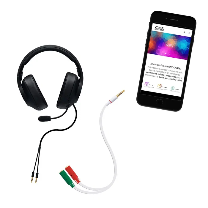 Nanocable Cable Adaptador de Audio 3.5mm 10.24.1201 - De Jack 4 Pines Macho a 2x Jack 3 Pines Hembra para Auriculares + Micrófono, 20 cm, Blanco