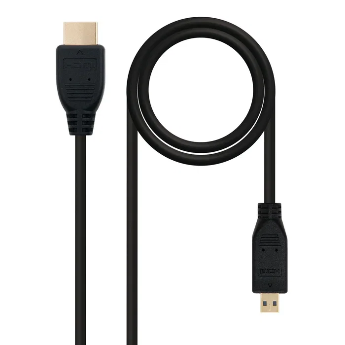 Nanocable Cable HDMI 1.4 Micro HDMI Macho a HDMI Macho 0.8m, Alta Velocidad 10.2Gbps, 4K, Ethernet, Blindado Oro, Negro