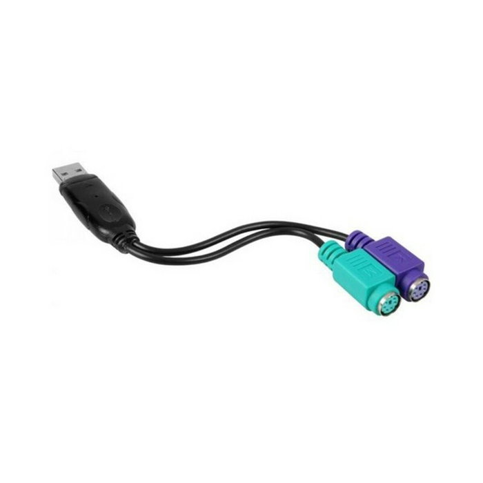 NANO CABLE Conversor 2 x PS/2 Hembra a USB Tipo A Macho, 15 cm, Negro