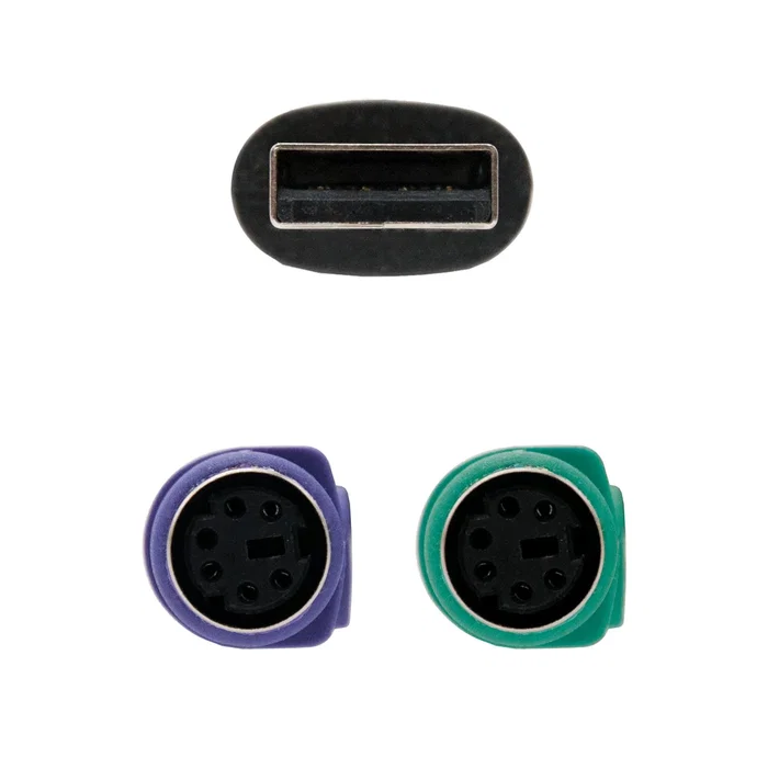 Nanocable Conversor 2 x PS/2 Hembra a USB Tipo A Macho, 15 cm, Negro