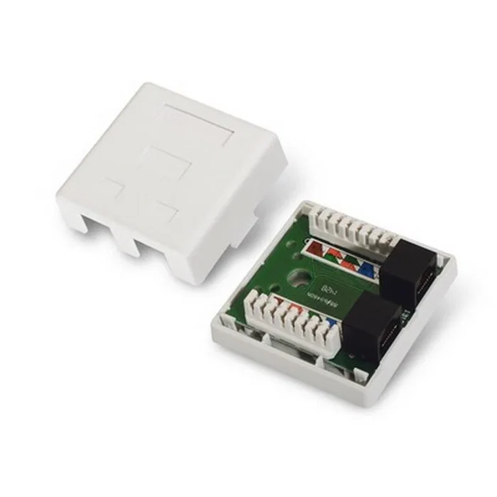 Nanocable Toma de superficie RJ45 2 puertos Cat.6 UTP Blanco, 65 x 25 x 55 mm, certificación RoHS Nanocable Toma de superficie RJ45 2 puertos Cat.6 UTP Blanco, 65 x 25 x 55 mm, certificación RoHS