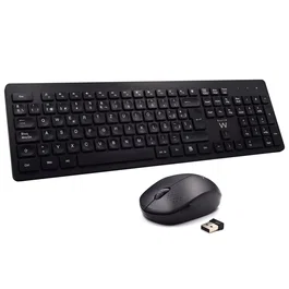 Ewent EW3256 Combo Teclado y Ratón Inalámbrico 2.4G, QWERTY Español, Teclas Multimedia, Sensor Óptico 1600 DPI, Negro
