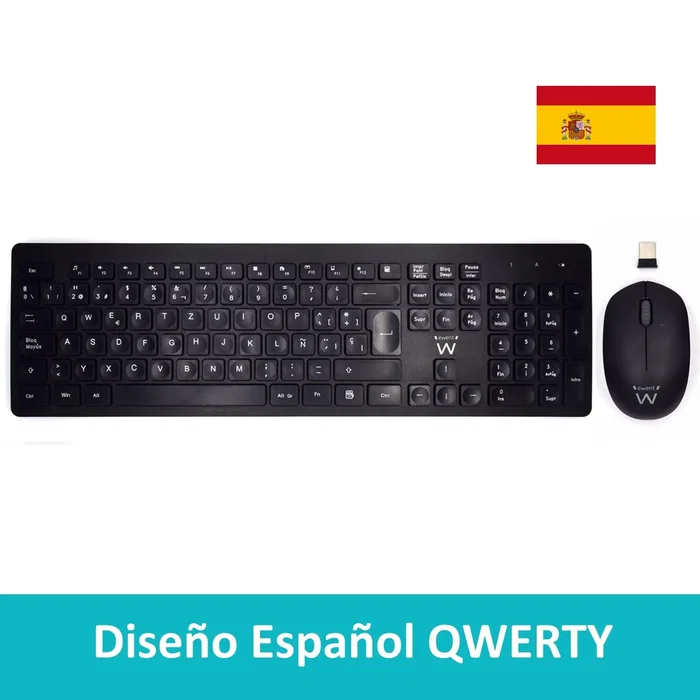 Ewent EW3256 Teclado y Ratón Inalámbricos Multimedia Español QWERTY Compacto Tecnología 2.4G Receptor Nano USB Sensor Óptico 1600 dpi Ahorro Energía