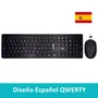 Ewent EW3256 Combo Teclado y Ratón Inalámbrico 2.4G, QWERTY Español, Teclas Multimedia, Sensor Óptico 1600 DPI, Negro