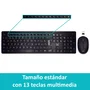 Ewent EW3256 Combo Teclado y Ratón Inalámbrico 2.4G, QWERTY Español, Teclas Multimedia, Sensor Óptico 1600 DPI, Negro