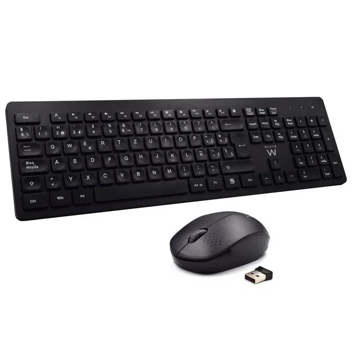 Ewent EW3256 Teclado y Ratón Inalámbricos Multimedia Español QWERTY Compacto Tecnología 2.4G Receptor Nano USB Sensor Óptico 1600 dpi Ahorro Energía