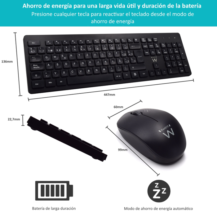 EWENT EW3256 Teclado y Ratón Inalámbrico RF QWERTY Español Negro