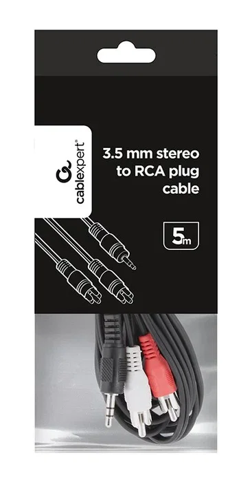 Gembird Cable de Audio Estéreo Jack 3.5mm Macho a 2 RCA Macho, 5 Metros, Negro, Rojo, Blanco