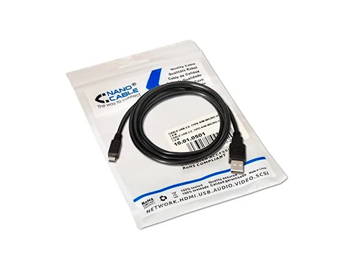 NANO CABLE Cable USB 2.0 Tipo A a Micro USB B, 0,8 m, Negro