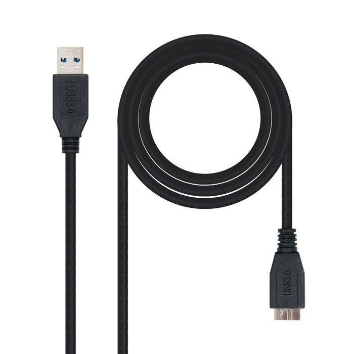 NANOCABLE CABLE USB 3.0, TIPO A/M-MICRO B/M, NEGRO, 1.0 M, 1 m, USB A, Micro-USB B, USB 3.2 Gen 1 (3.1 Gen 1), Macho/Macho, Negro